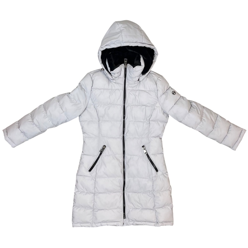 Andrew Marc Women's Grey Puffer Coat Detachable Hood Full Zip Long Sleeve Small
